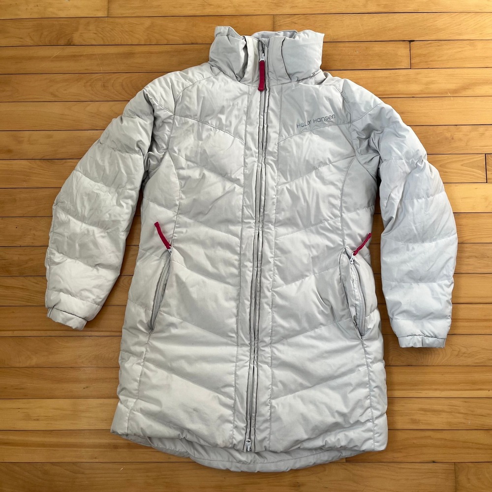 Helly Hansen Womens Light Grey Chevron Quilted Puffer Parka Jacket Size M